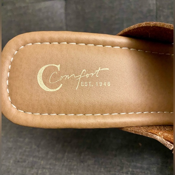 NWOB C Comfort Est. 1946 Cognac Brown Strappy Heeled Sandals - Picture 10 of 11